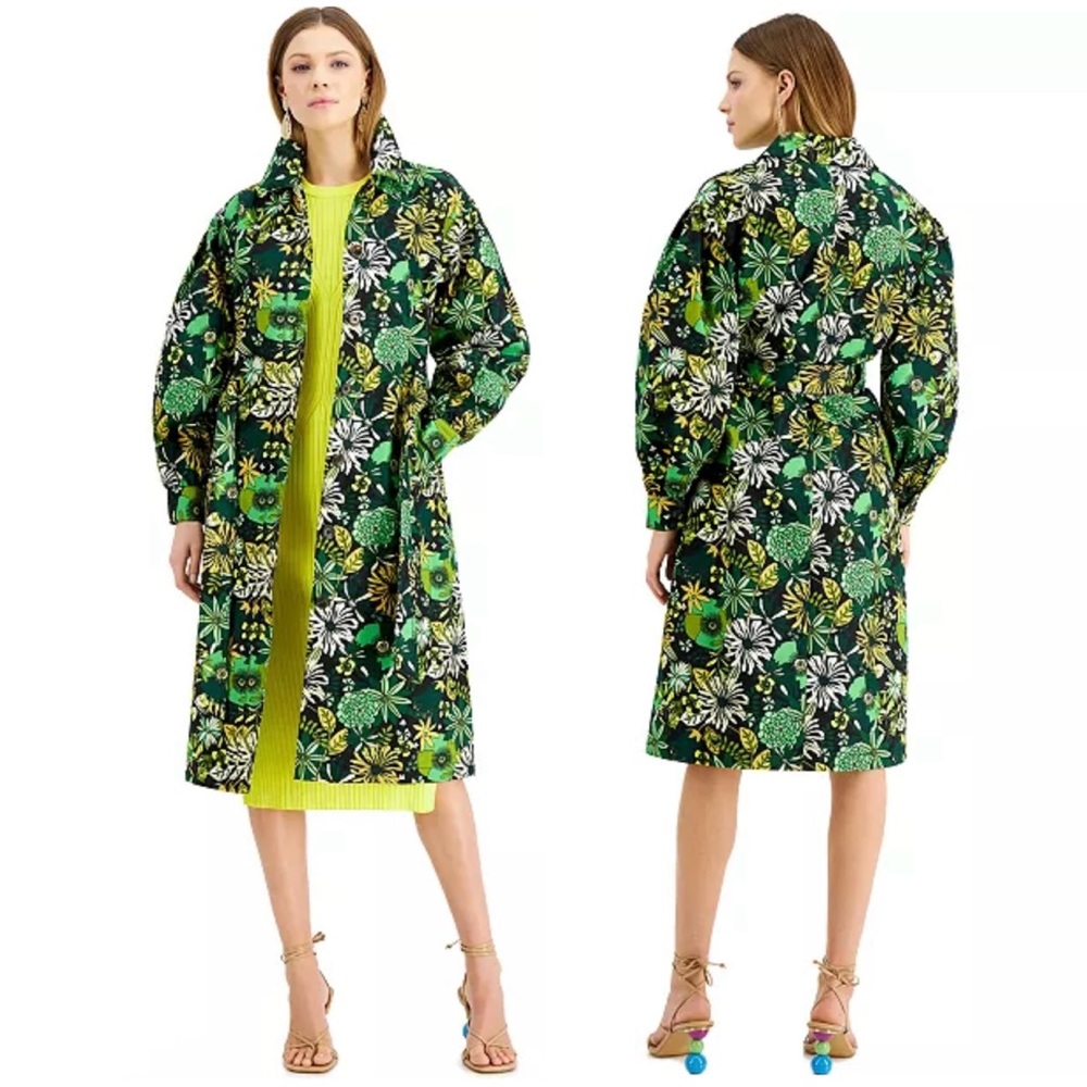 NWOT INC International Concepts Floral-print Twill Trench Coat. Size XL
